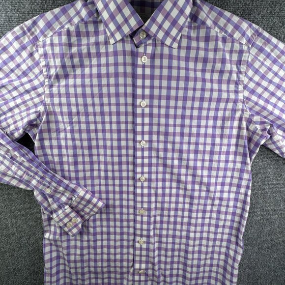 Eton Button Up Shirt Long Sleeve Men Pink Purple Check 15.75 Contemporary Cotton - Picture 2 of 16
